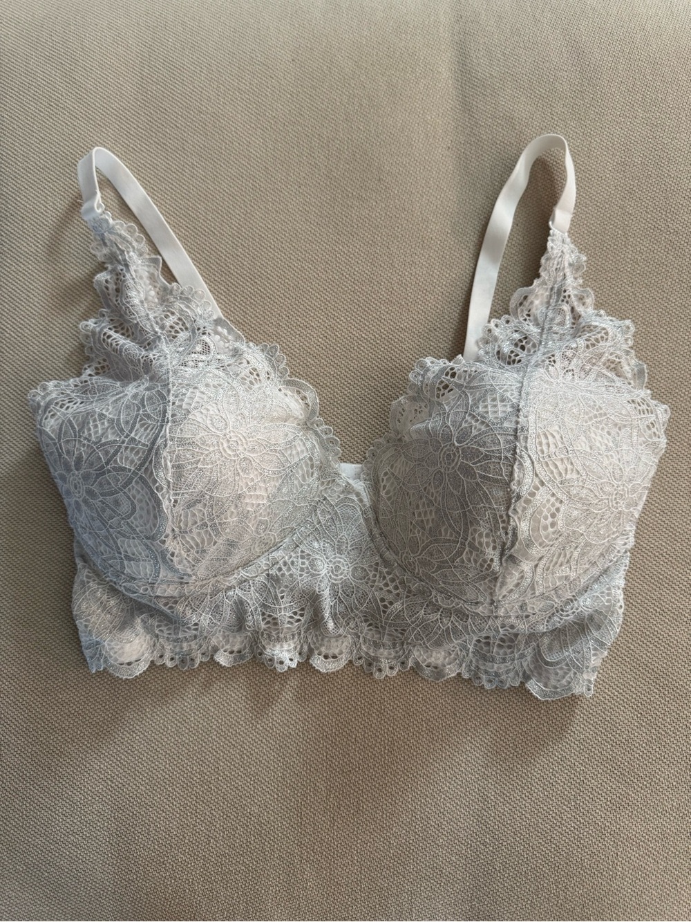 Maidenform Lace Longline Bralette in white and silver